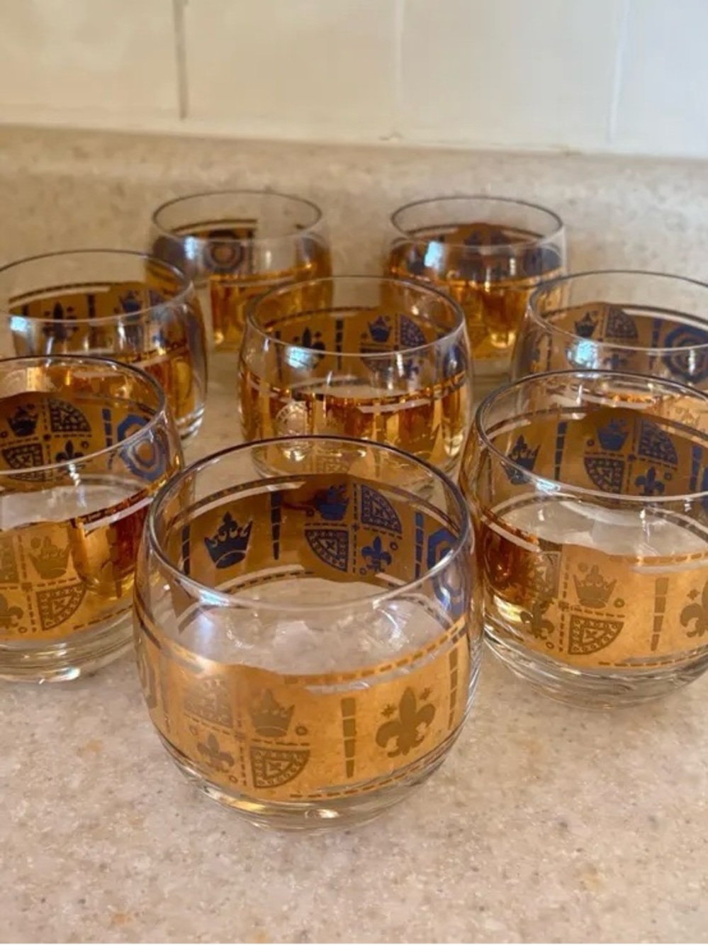 60's Culver Coronet Roly Poly Glasses 8 22k Gold MCM Barware Hollywood Regency